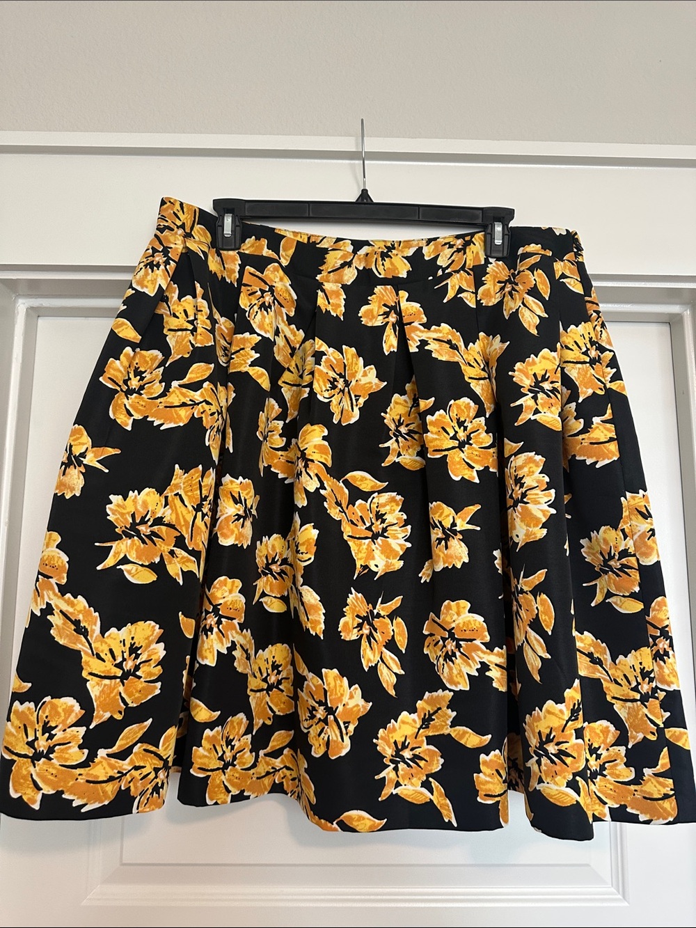 Forever 21 Black Skater Skirt with Yellow Floral Pattern